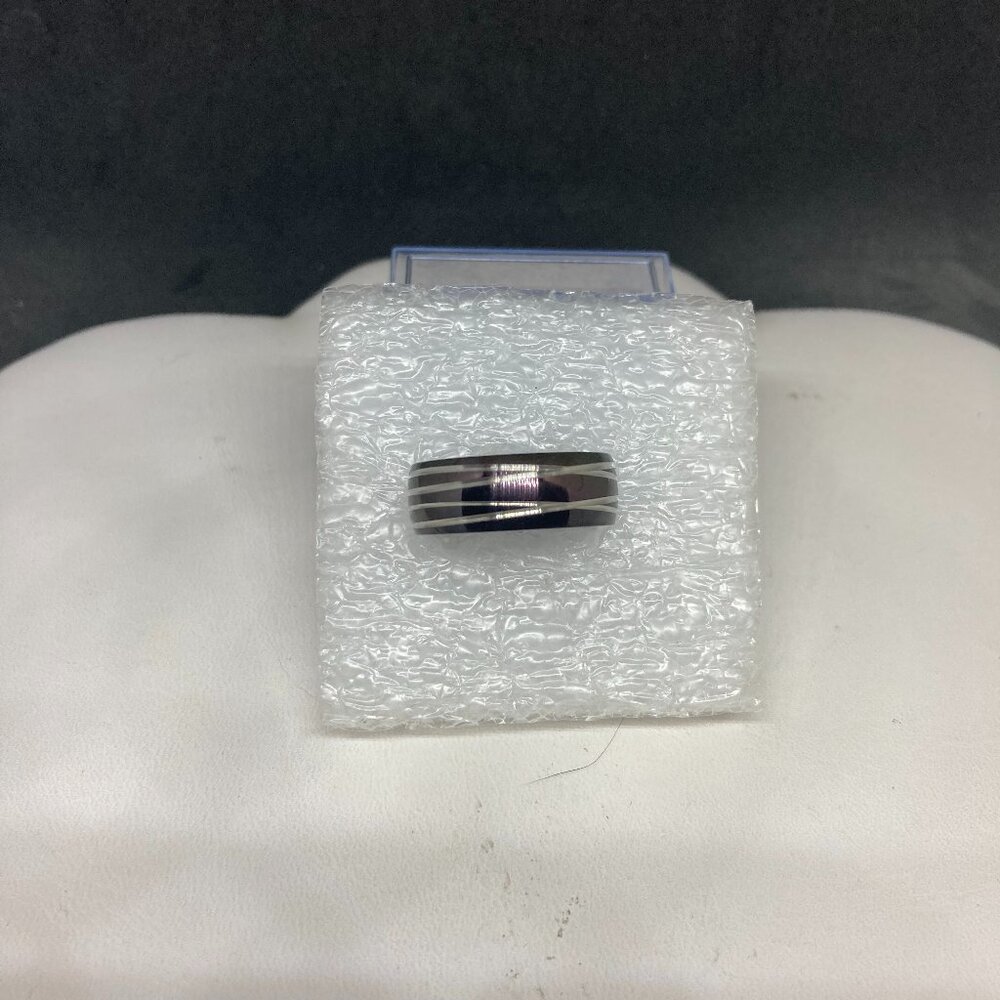 Silver lines Stainless Steel black ring - size 10.25